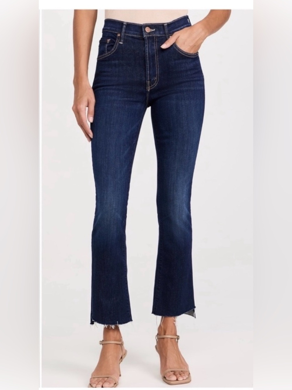 💙 Mother The Insider Crop Step Fray Size 28 Tongue And Chic Dark Wash Raw Hem